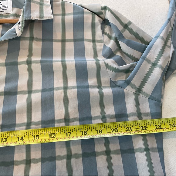 Mizzen Main Men XL TALL Trim Fit Shirt Blue Plaid Performance Long Sleeve Button - Picture 11 of 13